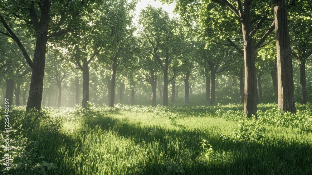 Sunlit Forest Meadow Serene Tranquil Green Trees Sunlit Forest Meadow Serene Tranquil Green Trees