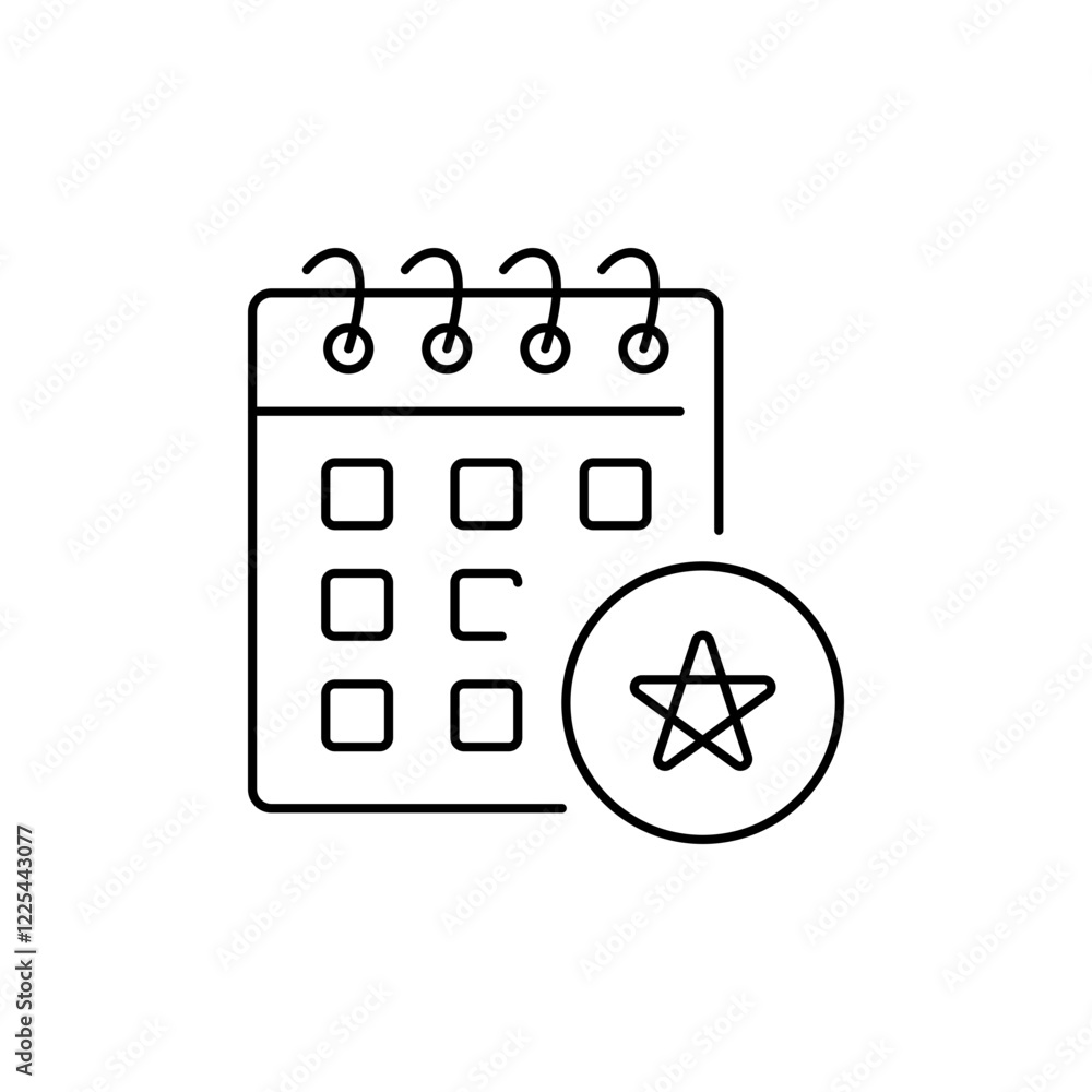 Calendar Outline Icon with Star Symbol Shows special days, such as birthdays or holidays. Calendar Outline Icon with Star Symbol Shows special days, such as birthdays or holidays.