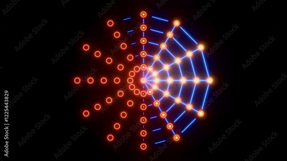 Multicolored neon abstract shape shimmers in rhythm 3d render. HUD element or vj loop for music festival, night club, disco party. Seamless motion element Multicolored neon abstract shape shimmers in rhythm 3d render. HUD element or vj loop for music festival, night club, disco party. Seamless motion element