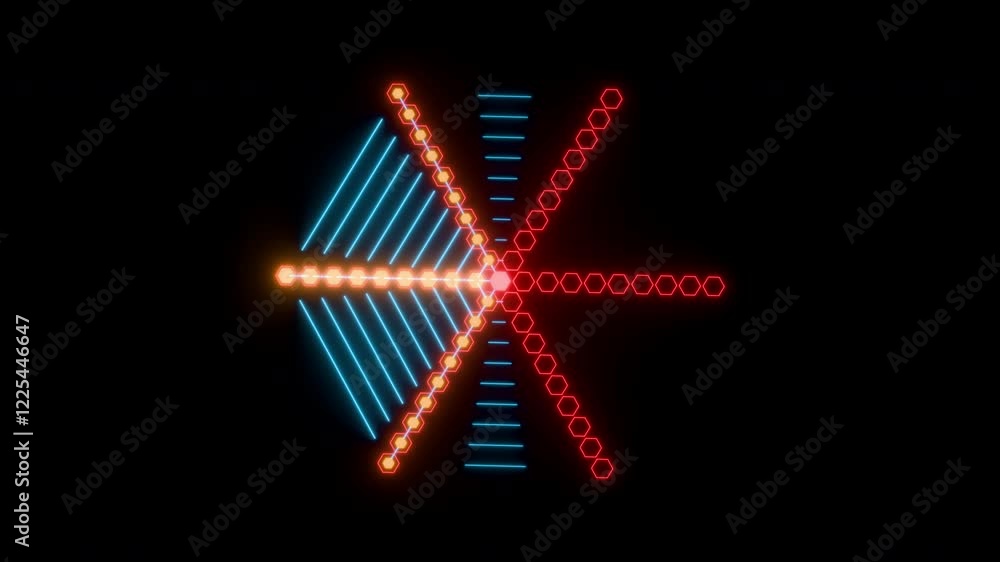 Multicolored neon abstract shape shimmers in rhythm 3d render. HUD element or vj loop for music festival, night club, disco party. Seamless motion element Multicolored neon abstract shape shimmers in rhythm 3d render. HUD element or vj loop for music festival, night club, disco party. Seamless motion element