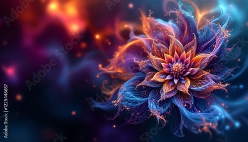 A mesmerizing abstract background featuring an intricate fractal flower design element, perfect for enhancing brochure advertisements, presentations, web designs