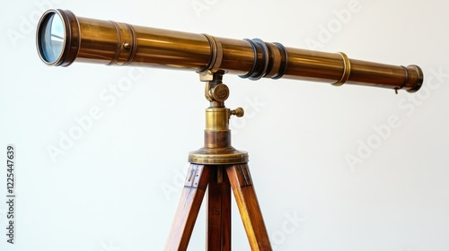 Vintage Brass Telescope on Wooden Tripod photo