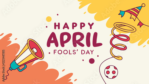 Vibrant watercolor splash, festive, "Happy April Fools' Day" background with playful patterns with copy space