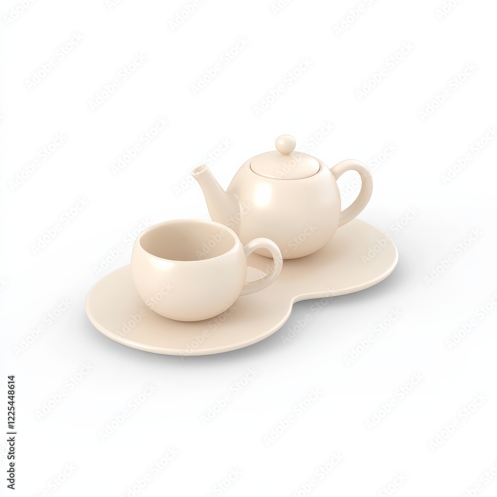 A minimalist tea set featuring a teapot and cup on a matching tray, showcasing a clean, elegant design with soft, neutral tones. A minimalist tea set featuring a teapot and cup on a matching tray, showcasing a clean, elegant design with soft, neutral tones.