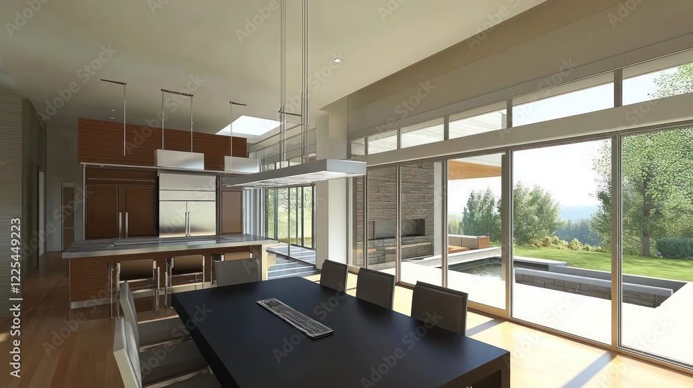 Fototapeta premium Modern Kitchen Dining Area With Scenic View