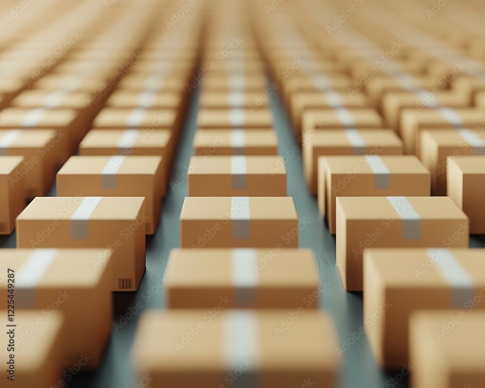 Obraz premium Distribution center with packages sorted into sections, emphasizing order and efficiency