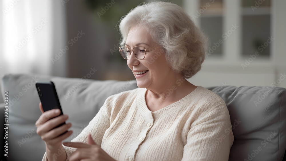 Elderly woman video calling family, staying connected with loved ones Elderly woman video calling family, staying connected with loved ones