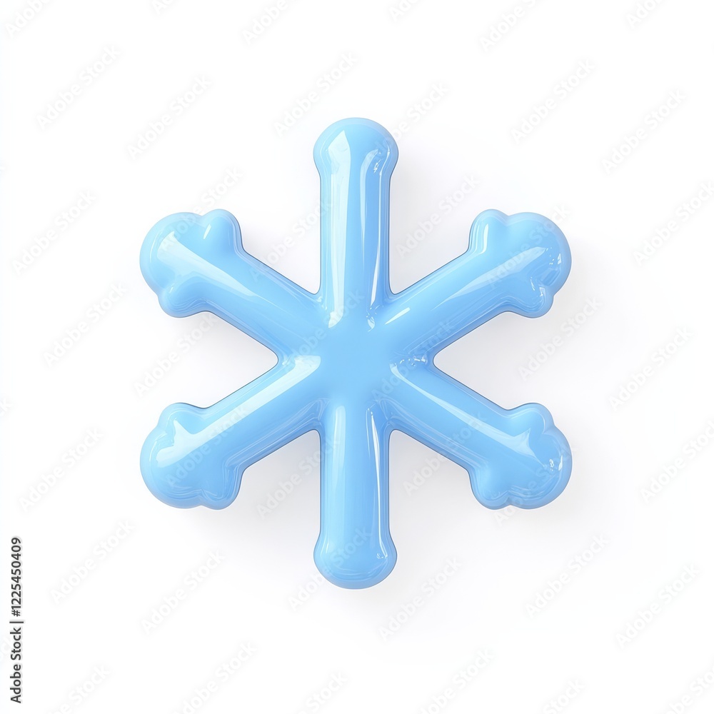 Fototapeta premium A blue, snowflake-shaped object with rounded points, resembling winter themes or decorations, set against a white background.