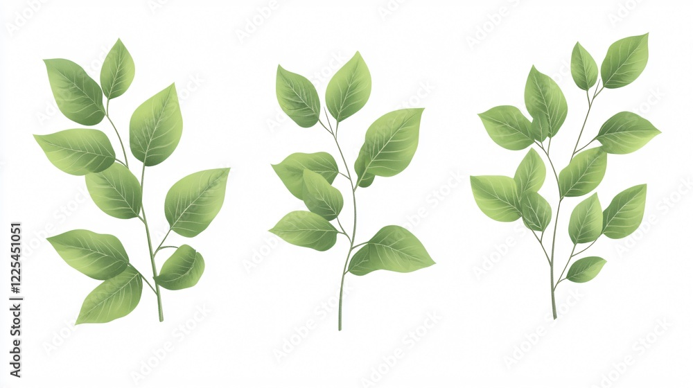 Botanical Leaves and Plants Set in Wide Angle Centered Style for Creative Projects Botanical Leaves and Plants Set in Wide Angle Centered Style for Creative Projects