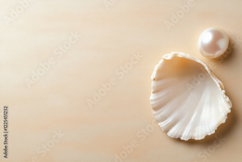 sea shell with sea pearl inside photo