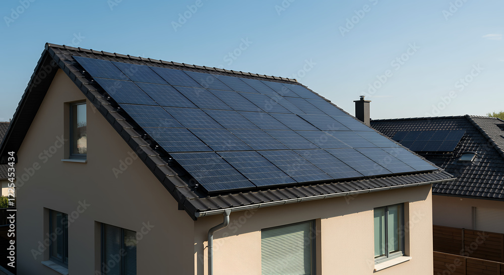 Modern House with Integrated Solar Roof Panels and Energy-Efficient Design Modern House with Integrated Solar Roof Panels and Energy-Efficient Design