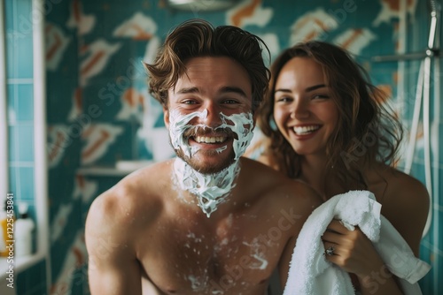Couple's morning shaving routine