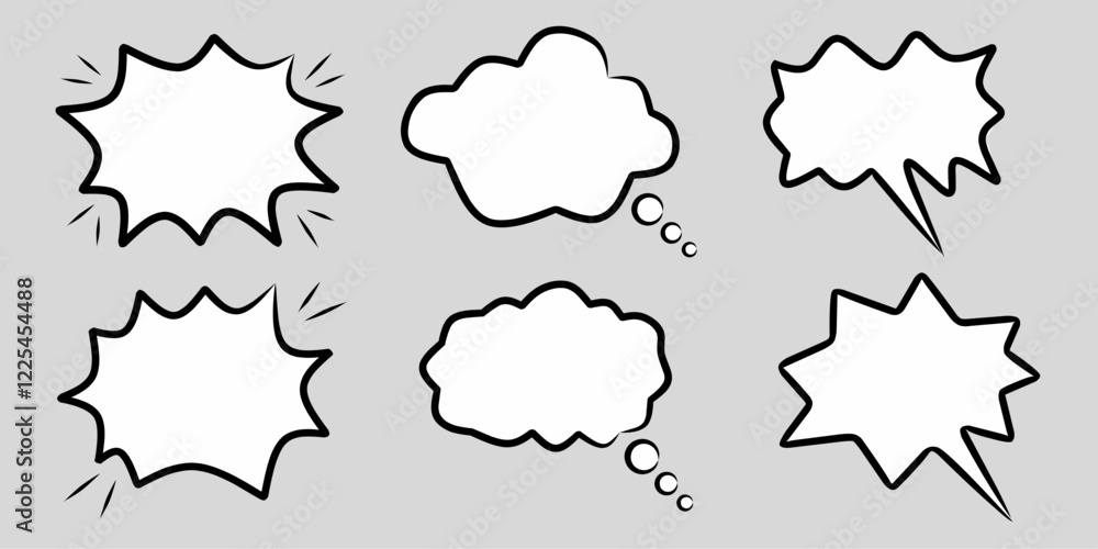 Set of line-style speech bubbles for quotes, dialogue, and text highlights in design projects. Speak bubble for chatting and message box. Set of line-style speech bubbles for quotes, dialogue, and text highlights in design projects. Speak bubble for chatting and message box.