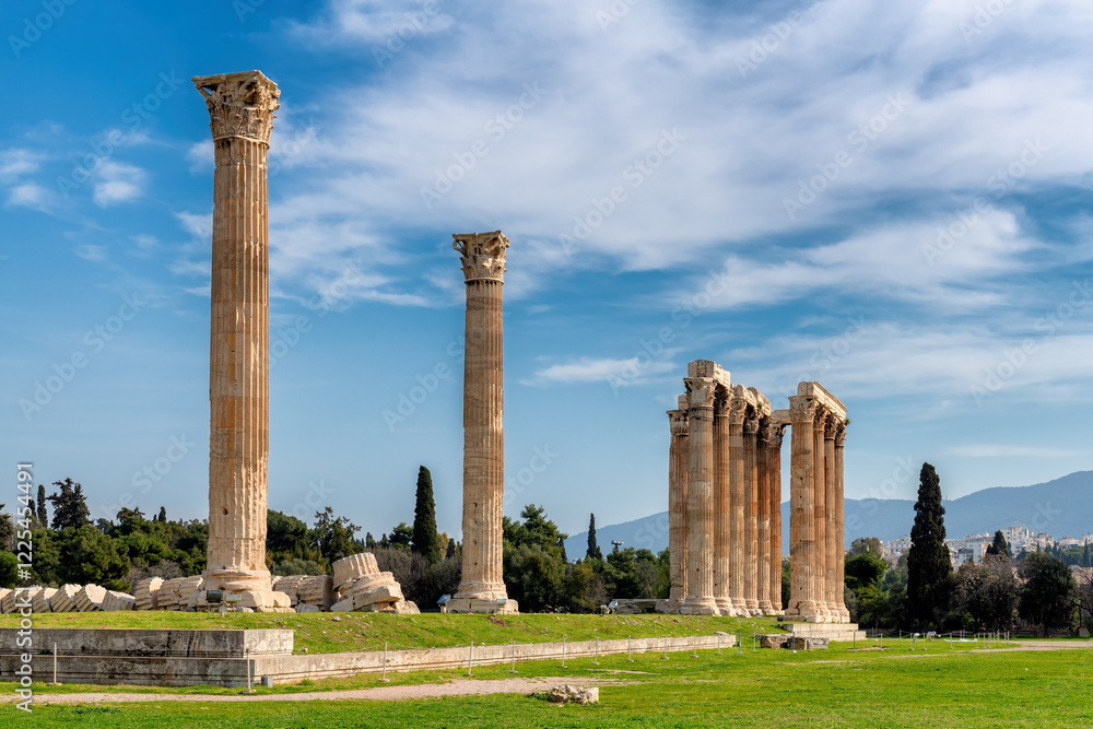 Ancient columns of Olympian Zeus temple in Athens, Greece.