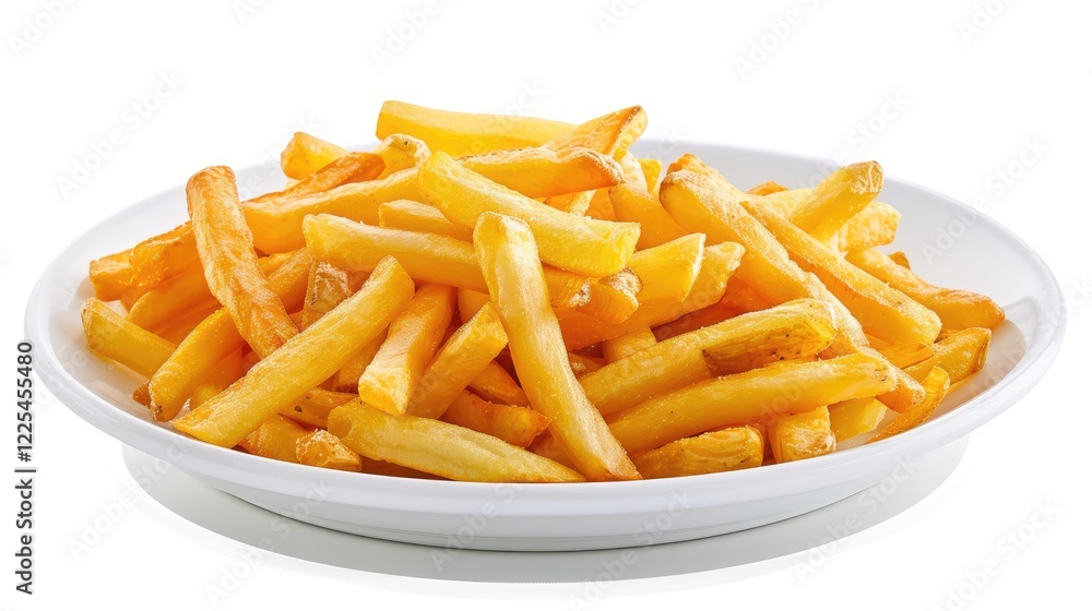 Fried French fries on white plate with no background Fried French fries on white plate with no background