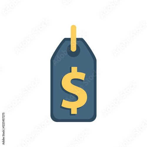 Flat Vector Illustration of a Price Tag with a Dollar Sign Representing Cost, Shopping, Sales, and Retail Pricing Concepts