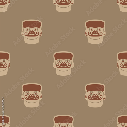 Seamless ethnic pattern with stylized human heads. Native American design of Moche Indians of ancient Peru.
