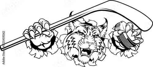 Wildcat Bobcat Ice Hockey Team Cartoon Mascot photo