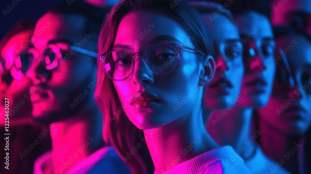 Blue team of cyber security professionals standing together in dark room lit by blue pink neon lights
Blue team of cyber security professionals standing together in dark room lit by blue pink neon lights