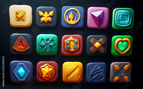 3D icons for game apps, representing genres like action, adventure, and puzzle, with dynamic and vibrant designs photo