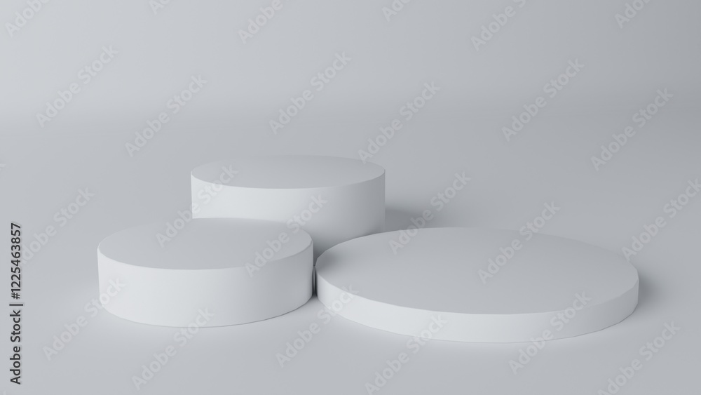 White product background stand or podium pedestal on advertising display with white blank backdrops White product background stand or podium pedestal on advertising display with white blank backdrops