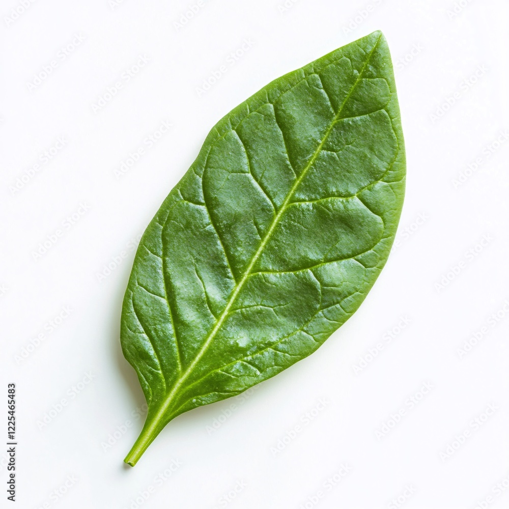 Obraz premium Single Fresh Spinach Leaf on White Background