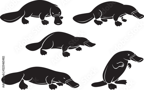 Variant style of platypus silhouettes vector illustration, isolated on a white background.