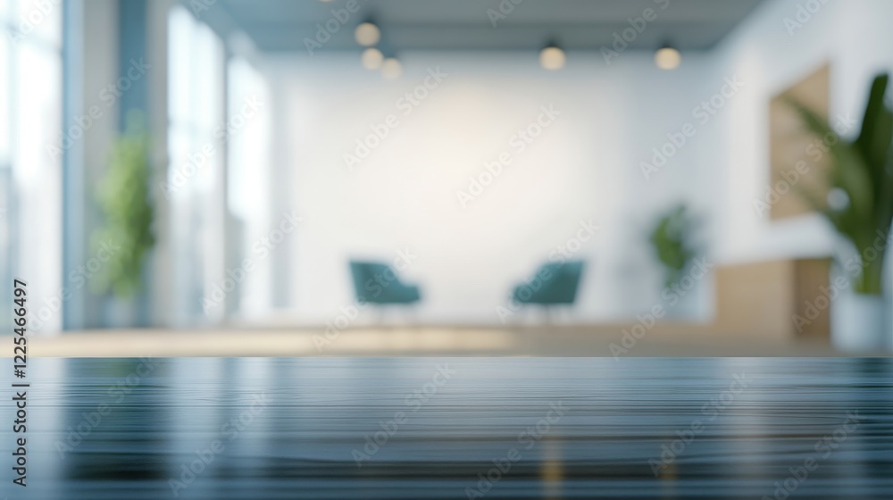Fototapeta premium Modern Office Workspace Empty Table Mockup - Blurred Background
