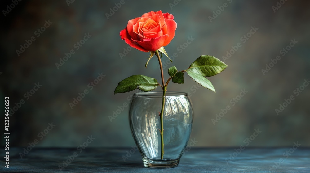 Fototapeta premium Vibrant Orange Rose in Glass Vase