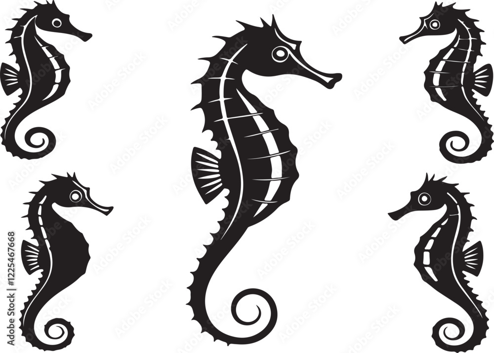 Variant style of seahorse silhouettes vector illustration, isolated on white background.