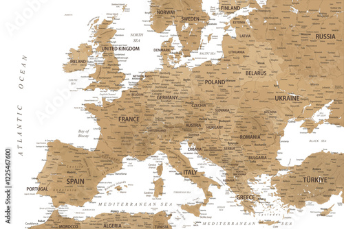 Europe Map Retro Vintage Ancient Topographic - stock vector illustration with layers