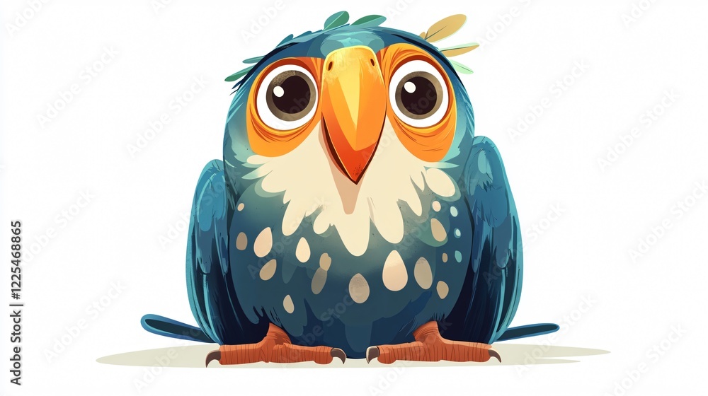 Fototapeta premium Playful and Colorful Funny Parrot Cartoon Illustration with Wide Angle Centered Composition for Joyful Designs and Children's Projects