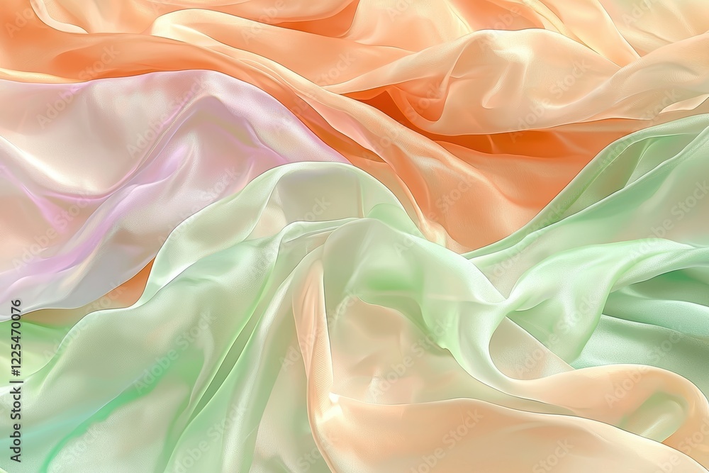 Soft and Flowing Silk Fabric in Pastel Colors of Peach and Green Soft and Flowing Silk Fabric in Pastel Colors of Peach and Green