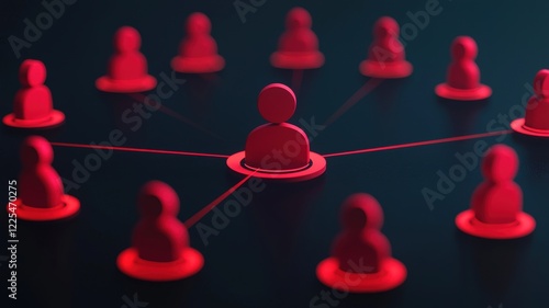 leadership skills andempathy concept. Red figures in a network formation, symbolizing connection and collaboration in a digital environment.