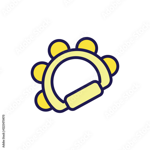 Vector Illustration of a Yellow Cartoon Tambourine with Rounded Cymbals for Music Education or Children's Musical Activities