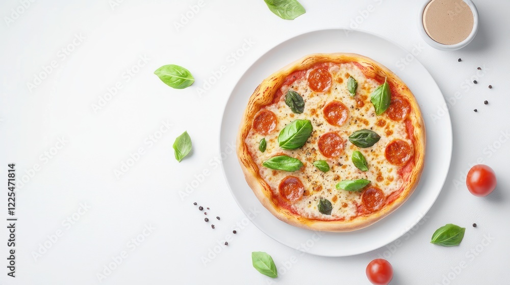 Delicious Pepperoni Pizza with Basil and Tomatoes Delicious Pepperoni Pizza with Basil and Tomatoes