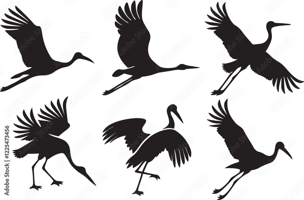 Obraz premium Variant style of stork silhouettes vector illustration, isolated on a white background.
