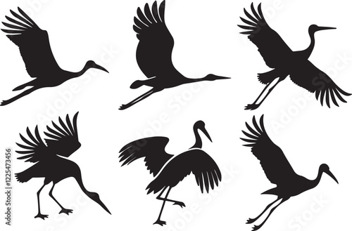 Variant style of stork silhouettes vector illustration, isolated on a white background.