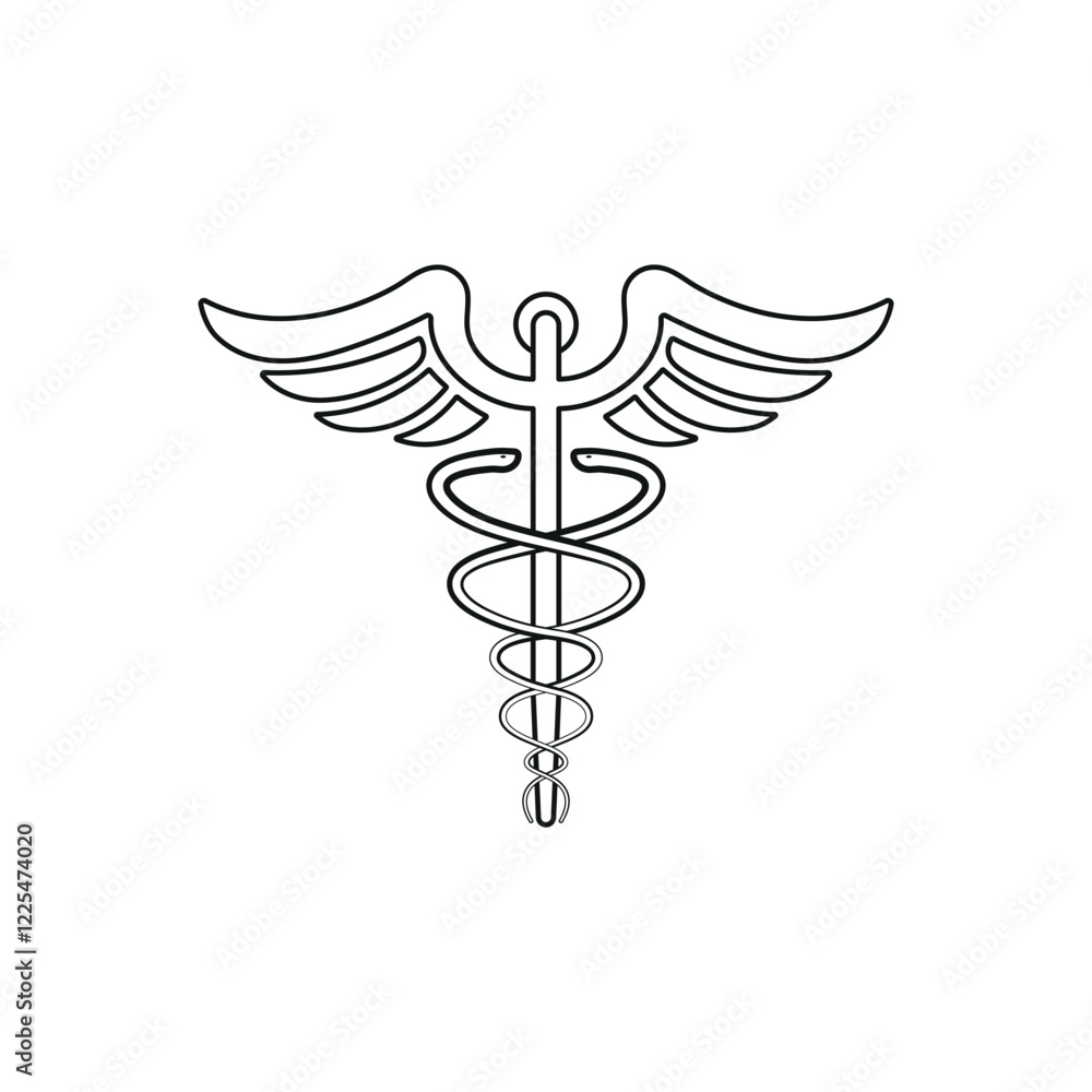 Caduceus Medical Symbol Black Creative Outline Logo Design