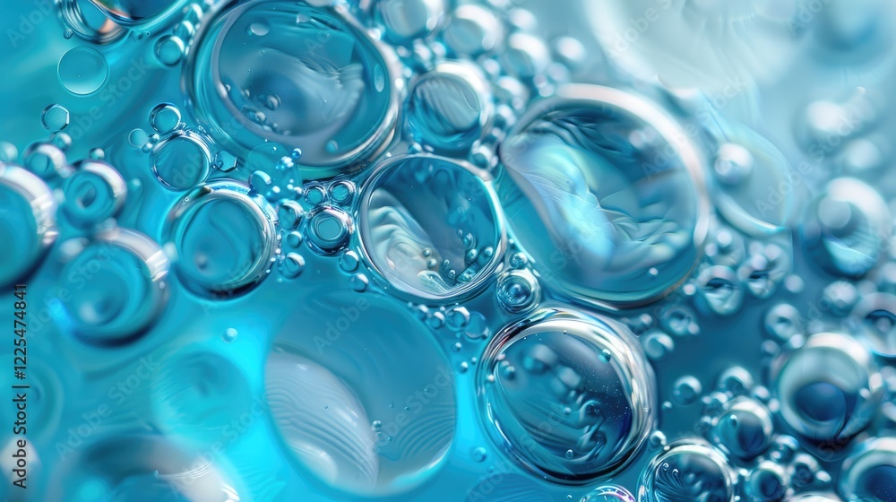 Blue serum with textured bubbles close-up in skincare product. Blue serum with textured bubbles close-up in skincare product.