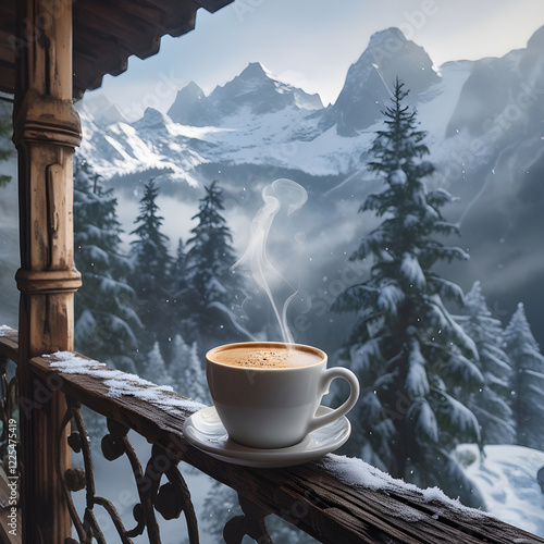 A coffee cup and mountain photo