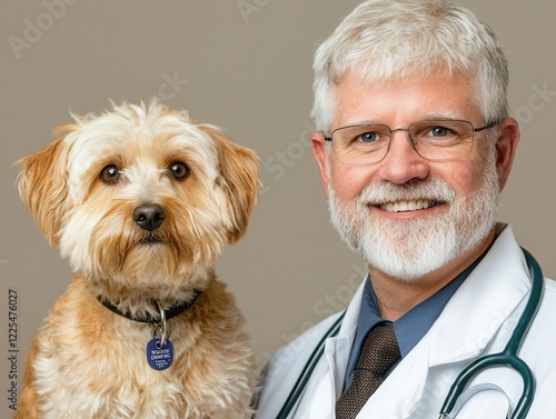 animal welfare veterinary care. A veterinarian smiling at a pet owner, offering reassurance and compassion in a difficult moment photo