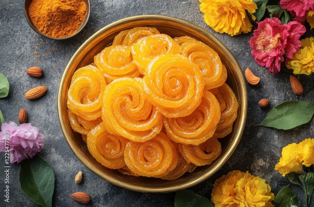 Colorful Sweet Delicacy with Flowers and Nuts on Rustic Background Colorful Sweet Delicacy with Flowers and Nuts on Rustic Background