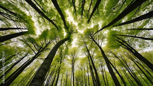 Obraz na płótnie Upward View of Lush Beech Forest in Spring w salonie