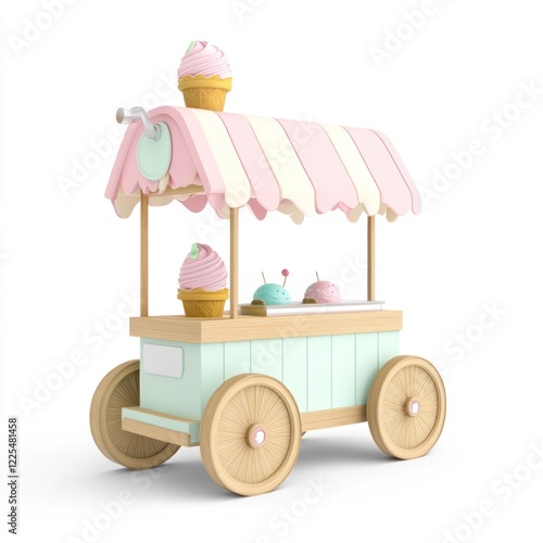 Pink Pastel Ice Cream Cart, 3D Rendering, Isolated, Sweet Treat Cart photo