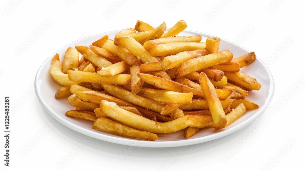 Fried French fries on white plate with no background Fried French fries on white plate with no background
