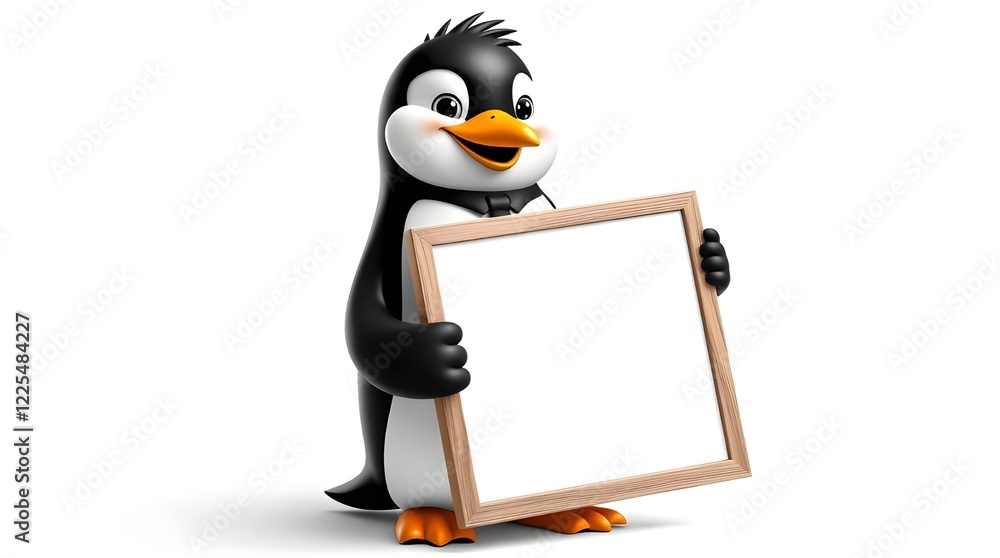 Obraz premium penguin cartoon with sign board