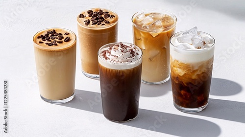 Wallpaper Mural Assorted Coffee Drinks in Clear Glasses Displayed on White Surface Torontodigital.ca