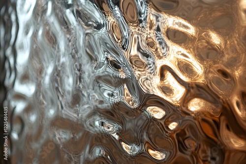 Chrome-textured glass with intricate patterns and luminous reflections photo