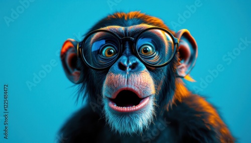 Surprised Chimpanzee in Glasses Digital Art photo